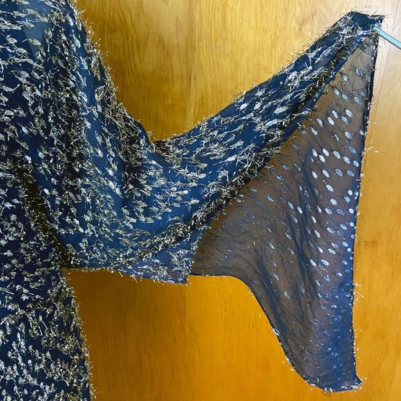 Haney Lucia Dress Size 8 Navy Blue Silk Blend 1-Shoulder Asymmetric Embellished - Picture 10 of 10